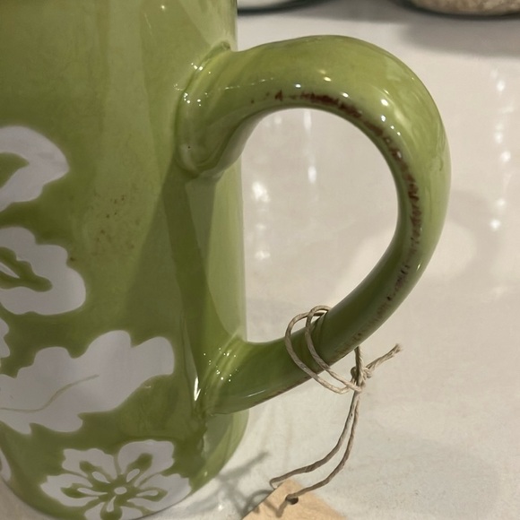 Floral boho tea cup / Mug NWT green / white ceramic - Picture 2 of 9